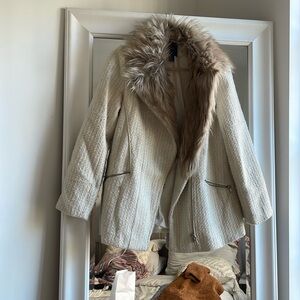 Tweed and fur Moto style jacket